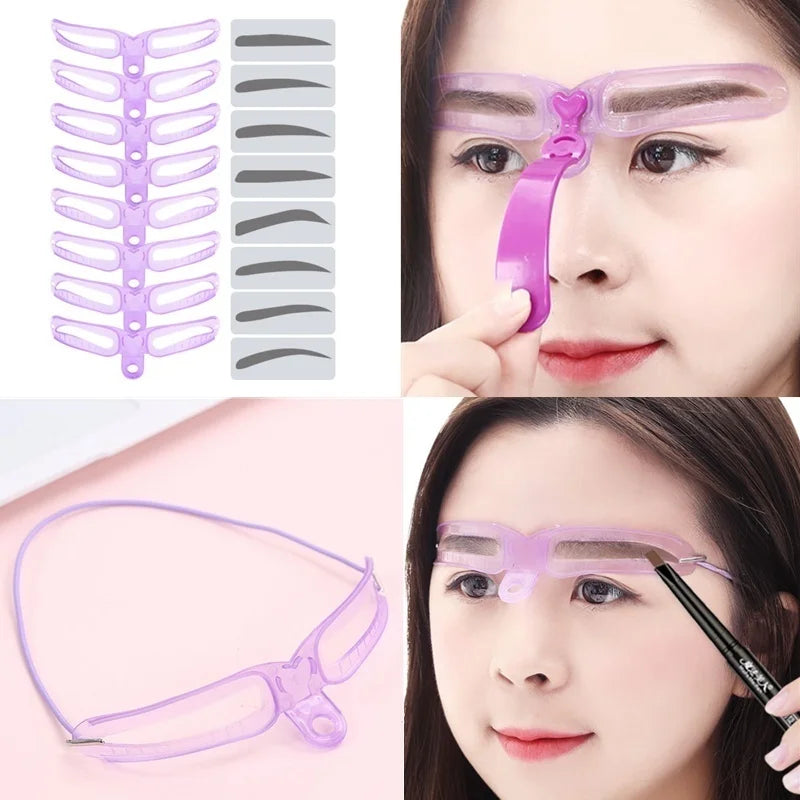 8PCS Eyebrow Shaper Makeup Template Eyebrow Grooming Shaping Stencil Kit DIY Eyebrow Template Reusable 8 in1 Eyebrow Shaping