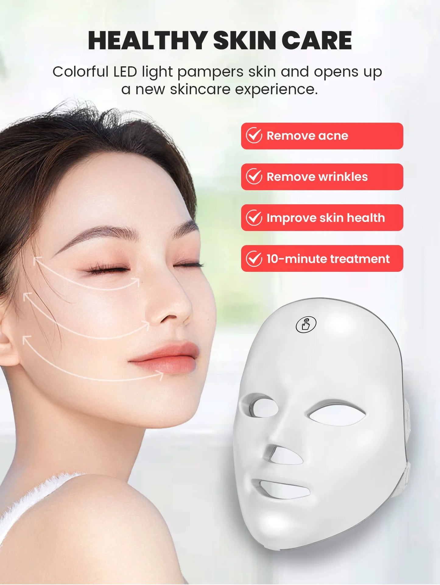 7 Colors Led Facial Mask With Neck Red Light Therapy Mask For Skin Tightening Lifting Anti-aging Bio-Light Beauty Whitening Home