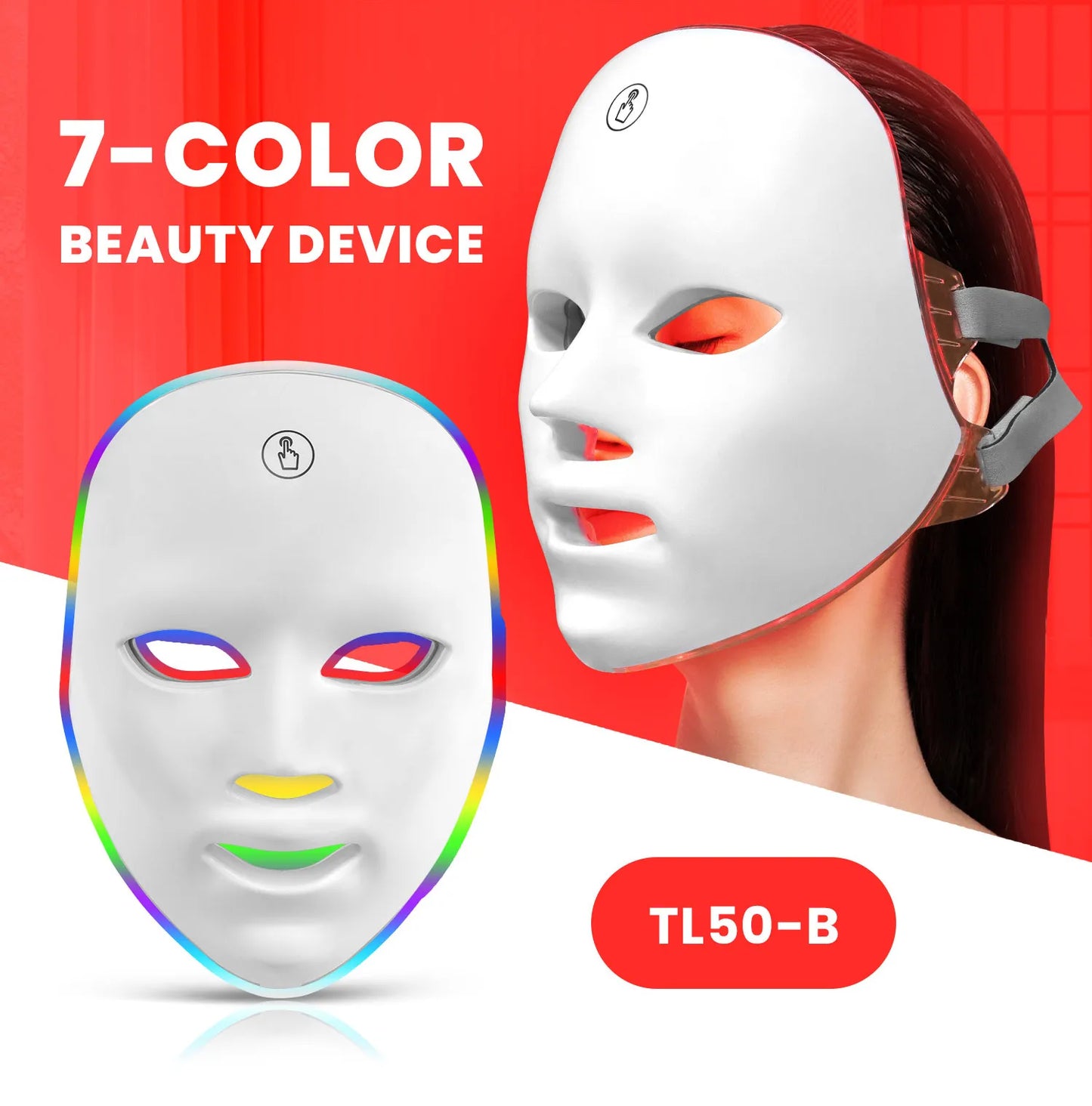 7 Colors Led Facial Mask With Neck Red Light Therapy Mask For Skin Tightening Lifting Anti-aging Bio-Light Beauty Whitening Home