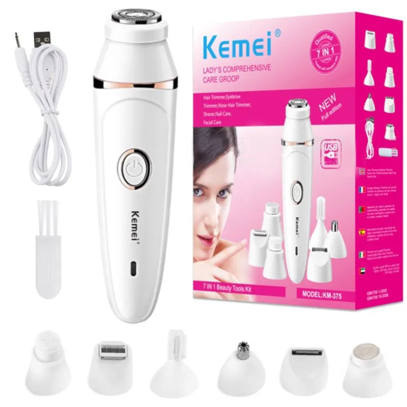 7in1 women grooming kit rechargeable facial epilator for women shaver facial body electric epilator eyebrow nose ear trimmer