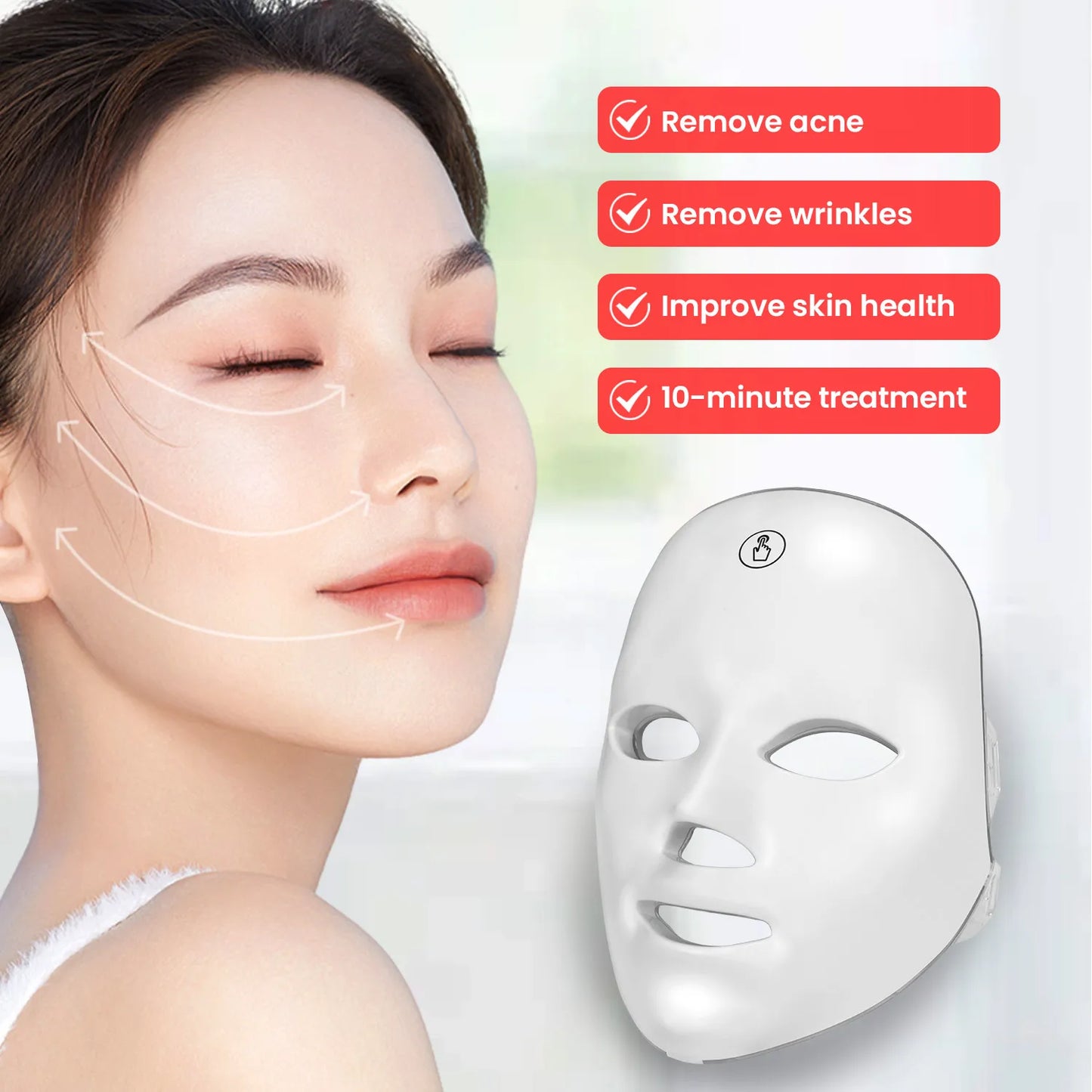 7 Colors Led Facial Mask With Neck Red Light Therapy Mask For Skin Tightening Lifting Anti-aging Bio-Light Beauty Whitening Home