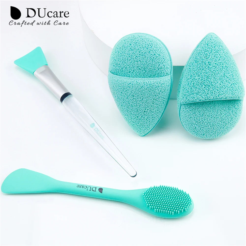 DUcare 4pcs Silicone Face Brush Double-Ended Facial Cleansing Sponges Soft Facial Cleansing Brush Makeup Tool set