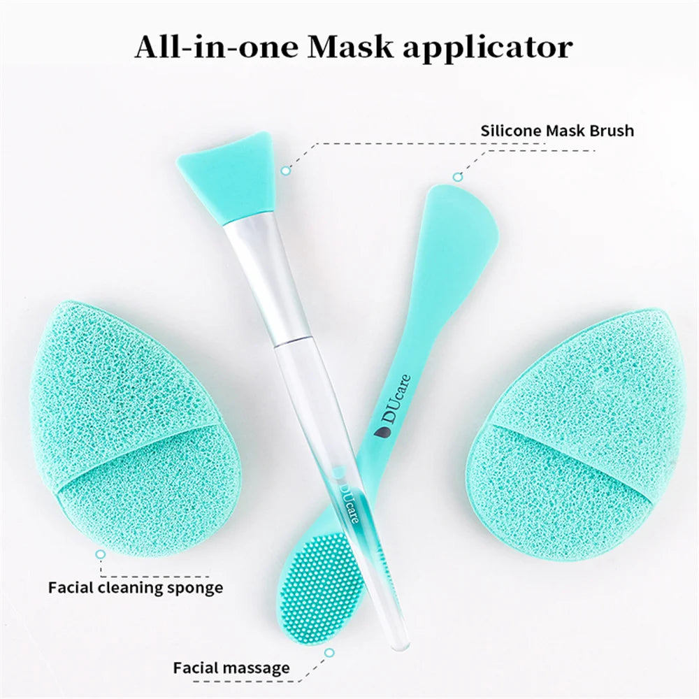 DUcare 4pcs Silicone Face Brush Double-Ended Facial Cleansing Sponges Soft Facial Cleansing Brush Makeup Tool set