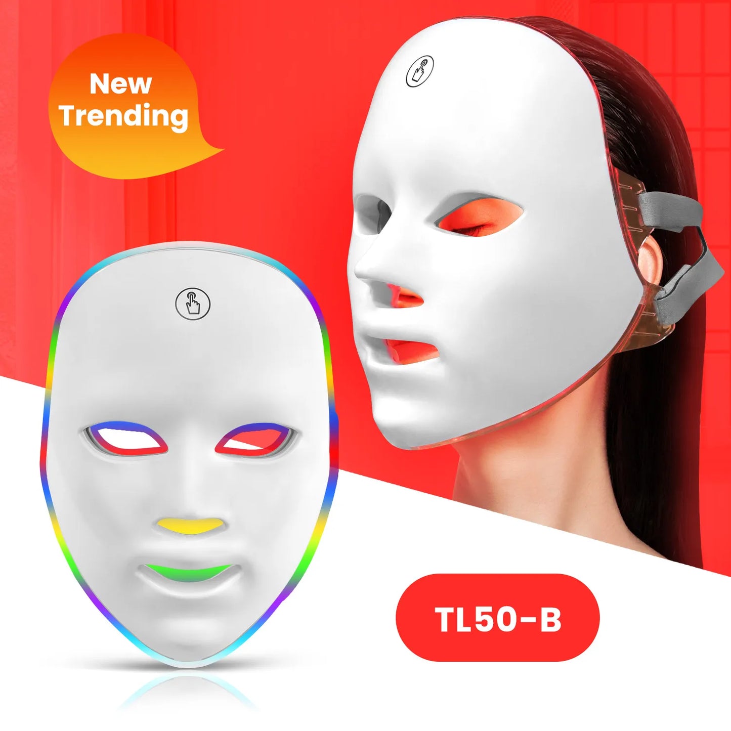 7 Colors Led Facial Mask With Neck Red Light Therapy Mask For Skin Tightening Lifting Anti-aging Bio-Light Beauty Whitening Home